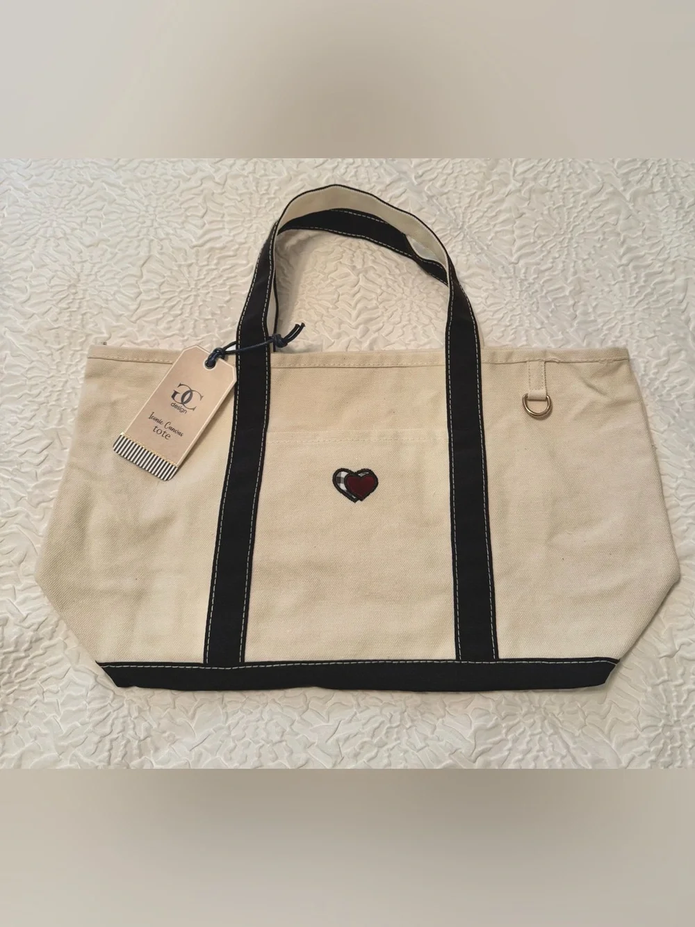 Tote bag - GC Design - white black w/red & plaid hearts.  NEW w/tags. 11x18x6.5”